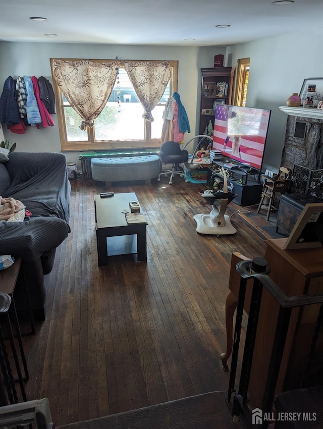 living room with dark wood-style floors