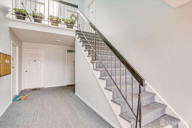 121-F Beverly Hill Ter, Woodbridge Proper, NJ 07095 - stairs with carpet flooring and a towering ceiling
