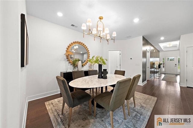15 Galerie Ct, Monroe, NJ 08831 - dining area with dark wood-type flooring, a chandelier, and recessed lighting