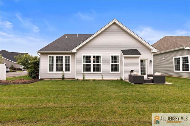 15 Galerie Ct, Monroe, NJ 08831 - back of property featuring an outdoor hangout area and a yard