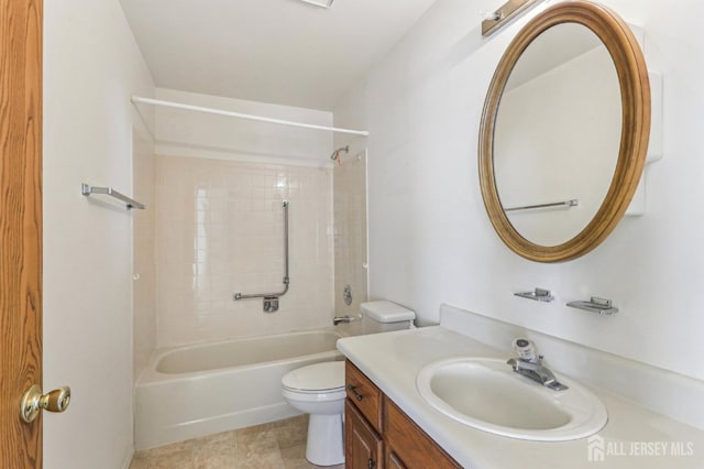 full bathroom with toilet, vanity, tile patterned flooring, and shower / washtub combination