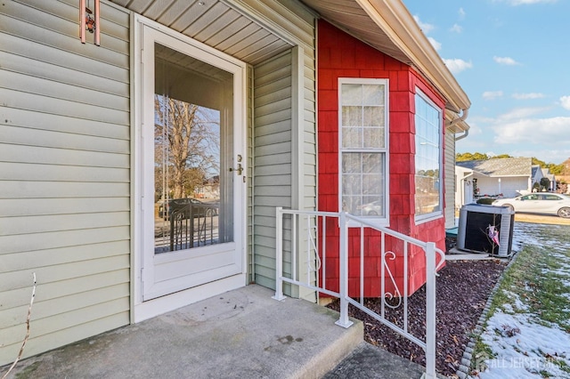 property entrance with central air condition unit