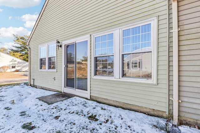 view of snow covered exterior