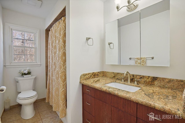 bathroom featuring toilet, vanity, and tile patterned floors