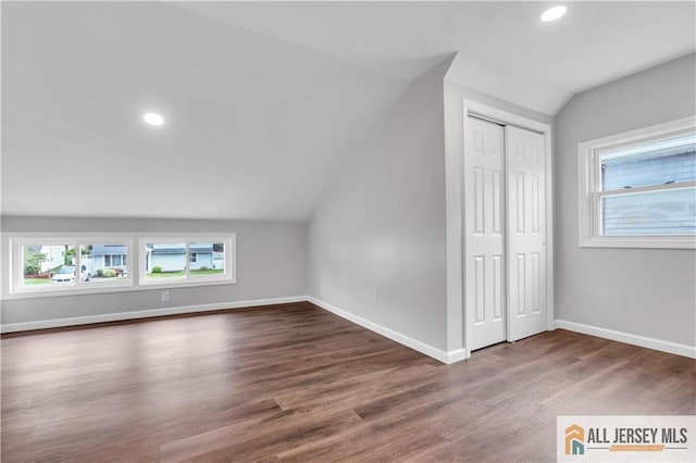 1092 Woodruff St, Iselin, NJ 08830 - additional living space featuring vaulted ceiling, wood finished floors, baseboards, and recessed lighting