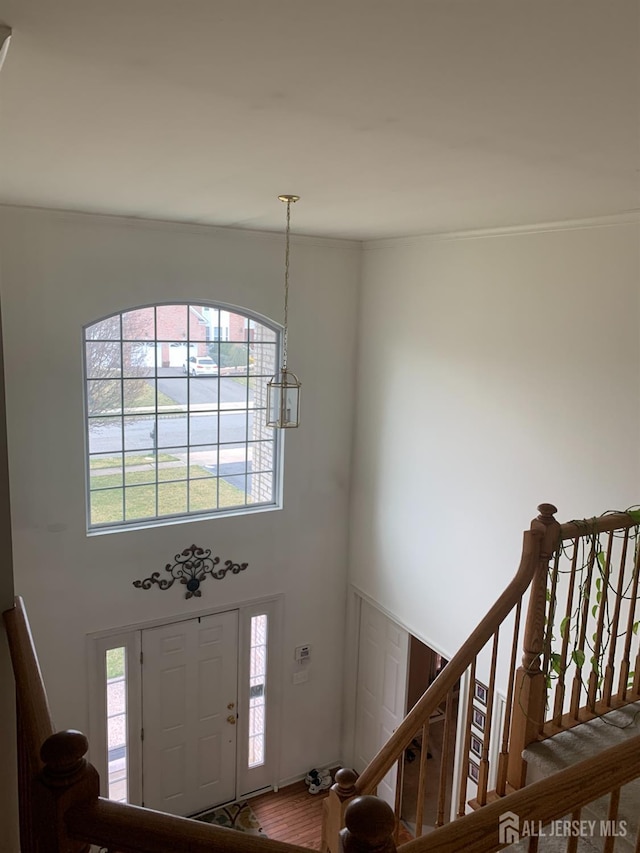 54 Mcfarlane Cir, Monroe, NJ 08831 - foyer with stairway, ornamental molding, and a towering ceiling