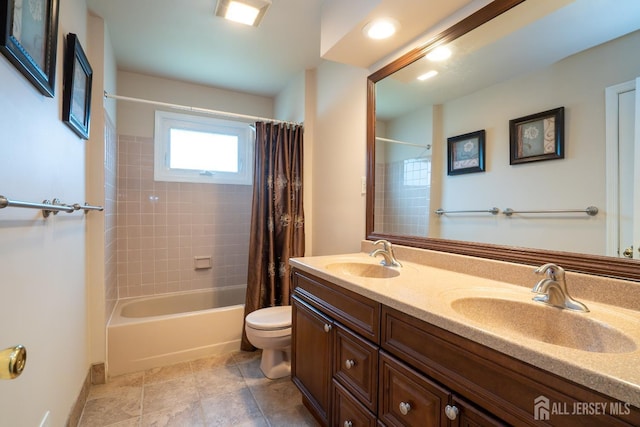 5 Wetherhill Way S, Brunswick, NJ 08810 - bathroom with toilet, shower / bath combo with shower curtain, double vanity, and baseboards