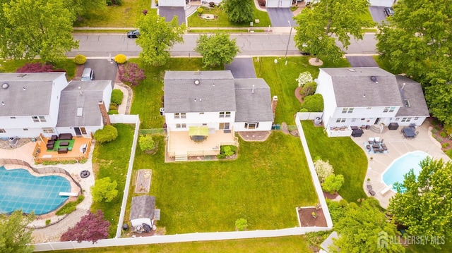 5 Wetherhill Way S, Brunswick, NJ 08810 - aerial perspective of suburban area featuring a pool and property parcel outlined