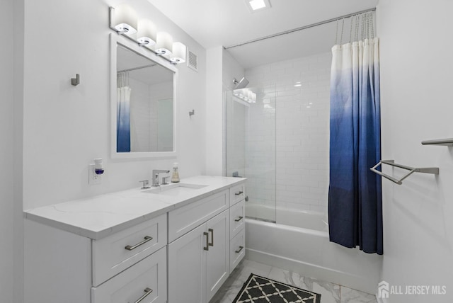 1 Carriage City Plz Unit 509, Rahway, NJ 07065 - bathroom with vanity, shower / bathtub combination with curtain, and marble look tiles
