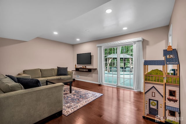 230 New Rd, South Brunswick, NJ 08852 - living room featuring dark wood-style flooring and recessed lighting