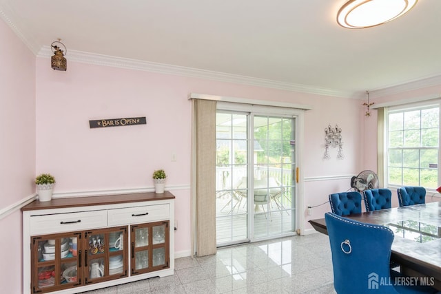 63 Clinton Ave, Keasbey, NJ 08832 - dining room with crown molding, granite floors, and plenty of natural light