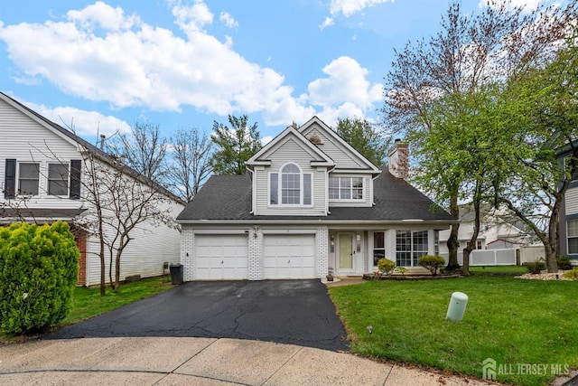8 Carlisle Ct, Old Bridge, NJ 08857 - traditional-style home featuring driveway, a chimney, brick siding, a garage, and roof with shingles