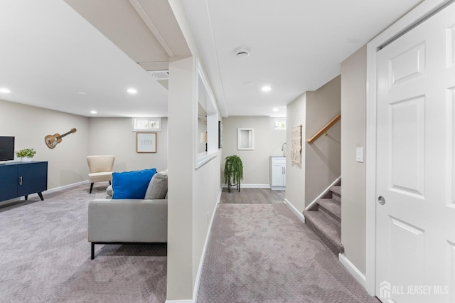 226 Schussler St, Sayreville, NJ 08879 - hall with carpet flooring, stairway, and recessed lighting