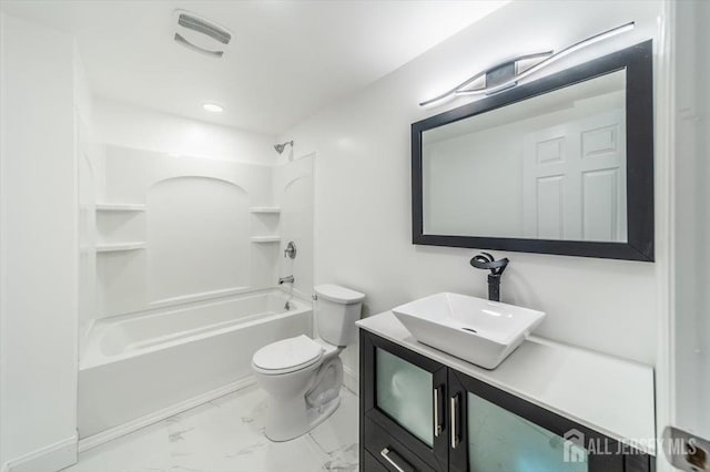 17 Fourth St, Hillsborough, NJ 08821 - full bath with vanity, toilet, washtub / shower combination, and marble finish floors