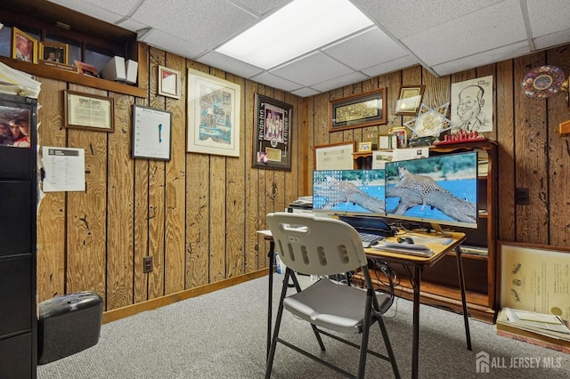 4 Franklin Ct, East Brunswick, NJ 08816 - carpeted home office with a drop ceiling and wooden walls