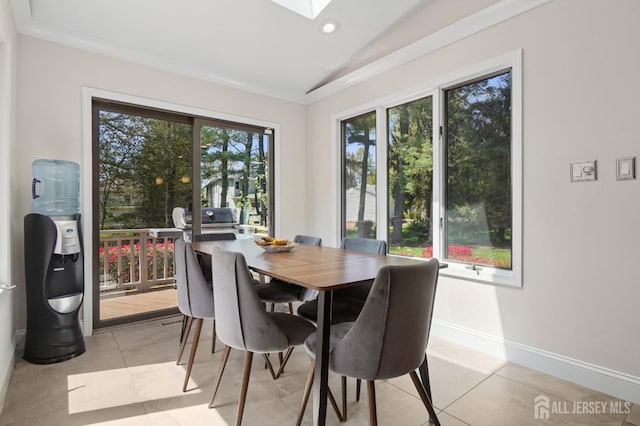 4 Franklin Ct, East Brunswick, NJ 08816 - dining area with vaulted ceiling, a skylight, light tile patterned floors, and recessed lighting