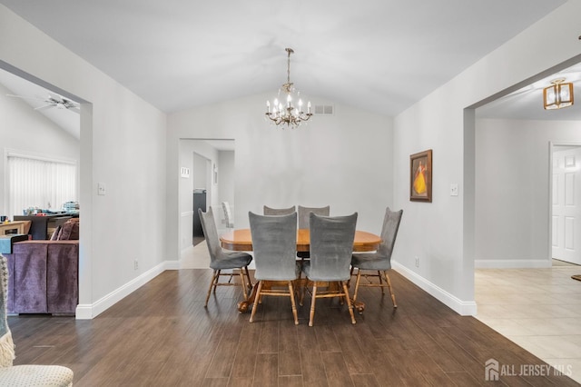 31 Ingram Dr, Monroe, NJ 08831 - dining area featuring lofted ceiling, a chandelier, wood finished floors, and a ceiling fan