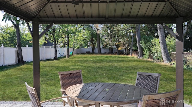 view of yard with outdoor dining space and a fenced backyard