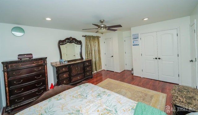 340 Park Ave, Old Bridge, NJ 08857 - bedroom featuring dark wood finished floors, recessed lighting, and a ceiling fan