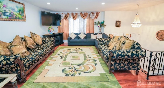 340 Park Ave, Old Bridge, NJ 08857 - living area with wood finished floors, recessed lighting, and a chandelier