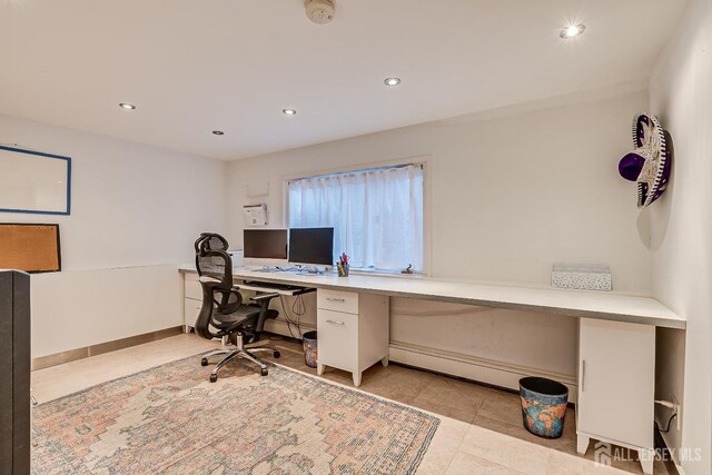 tiled office with built in desk