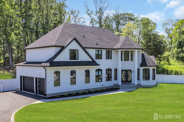 36 School Rd E, Marlboro, NJ 07746 - french provincial home featuring stucco siding, asphalt driveway, and a shingled roof