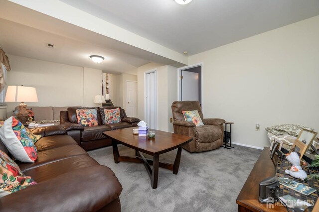 living room with light carpet