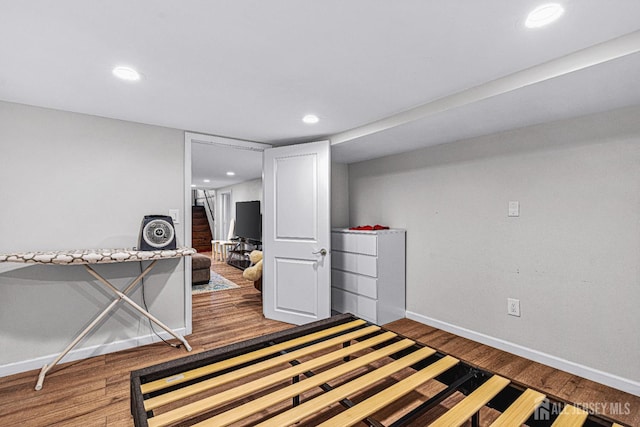 425 Grove Ave, Metuchen, NJ 08840 - finished below grade area featuring wood finished floors, baseboards, and recessed lighting