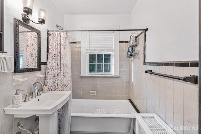 425 Grove Ave, Metuchen, NJ 08840 - bathroom with tile walls and ornamental molding