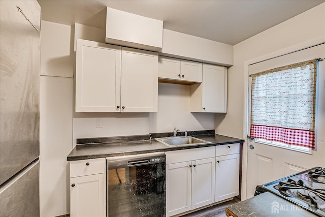 8 Macarthur Dr, Edison, NJ 08837 - kitchen with black appliances, a sink, dark countertops, and white cabinets