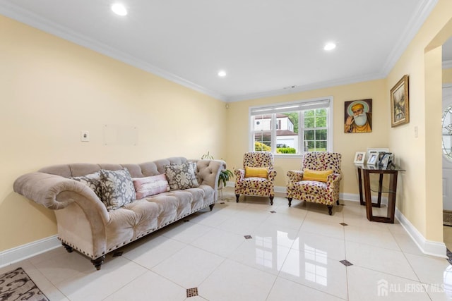 55 Nottingham Dr, Old Bridge, NJ 08857 - living room with ornamental molding, recessed lighting, and light tile patterned flooring