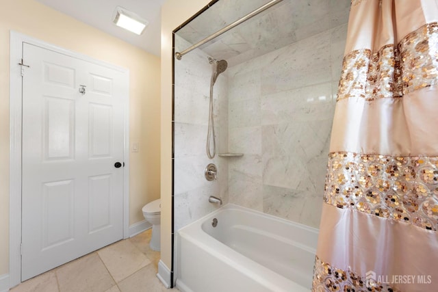 55 Nottingham Dr, Old Bridge, NJ 08857 - bathroom with shower / tub combo with curtain and tile patterned flooring