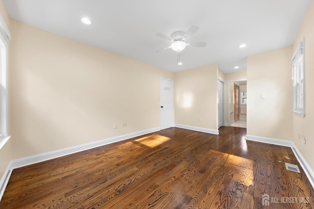 55 Nottingham Dr, Old Bridge, NJ 08857 - unfurnished room with a ceiling fan, dark wood finished floors, and recessed lighting
