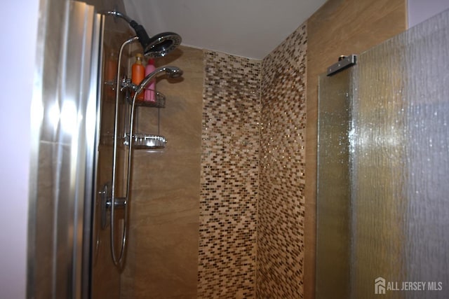 details with a shower with shower door