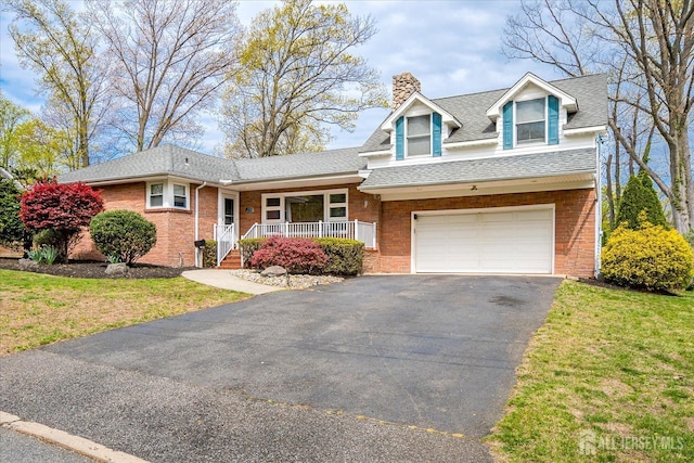 207 Dellwood Rd, Metuchen, NJ 08840 - view of front of home featuring a porch, a chimney, driveway, an attached garage, and roof with shingles