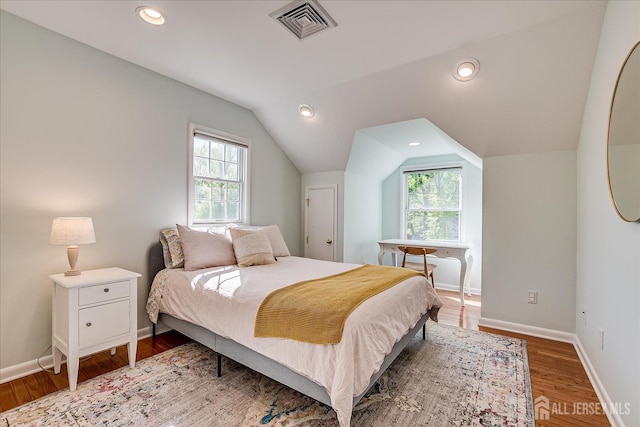 207 Dellwood Rd, Metuchen, NJ 08840 - bedroom featuring multiple windows, vaulted ceiling, wood finished floors, baseboards, and recessed lighting