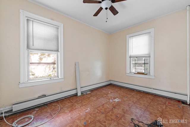 52 Wade St, Jersey City, NJ 07305 - empty room with ornamental molding, ceiling fan, and baseboard heating