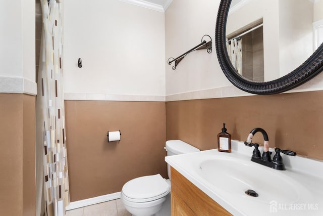 2001 Grant Ave, South Plainfield, NJ 07080 - full bath with vanity, crown molding, curtained shower, and tile patterned floors