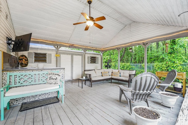 40 Nathan Dr, Old Bridge, NJ 08857 - wooden deck featuring outdoor lounge area and ceiling fan