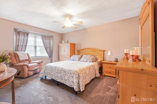 40 Nathan Dr, Old Bridge, NJ 08857 - bedroom featuring dark carpet, a textured ceiling, and ceiling fan