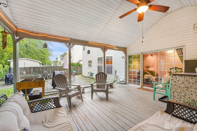 40 Nathan Dr, Old Bridge, NJ 08857 - wooden deck with a ceiling fan and an outdoor hangout area