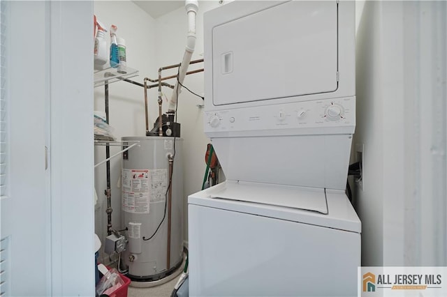 540 Cranbury Rd Unit 442, East Brunswick, NJ 08816 - laundry room featuring stacked washer / drying machine and gas water heater