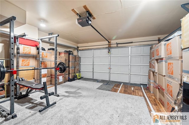 garage with a garage door opener