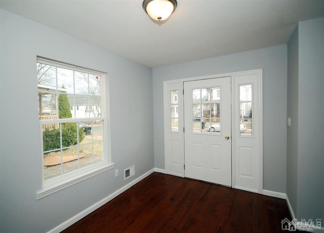 foyer with dark hardwood / wood-style floors and a wealth of natural light