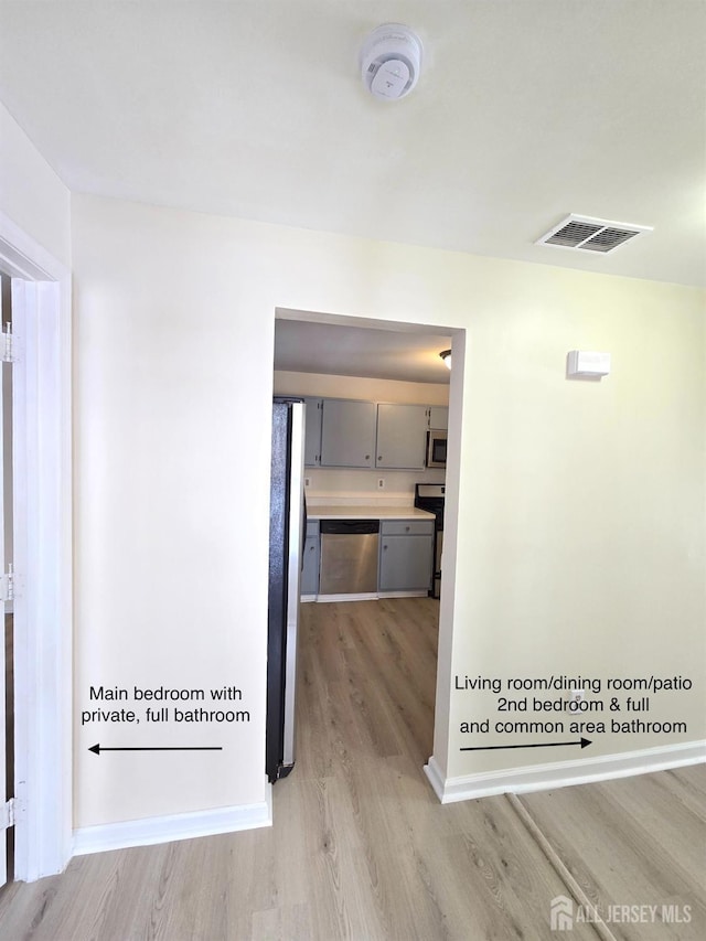 hallway with light hardwood / wood-style floors