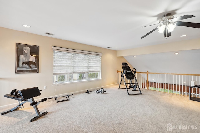 267 Tyler Ct, Monroe, NJ 08831 - exercise room featuring a ceiling fan, carpet floors, and recessed lighting