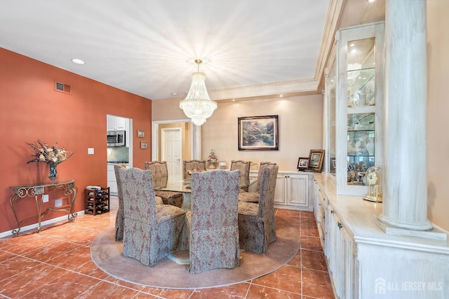 267 Tyler Ct, Monroe, NJ 08831 - tiled dining room featuring a chandelier, crown molding, and recessed lighting