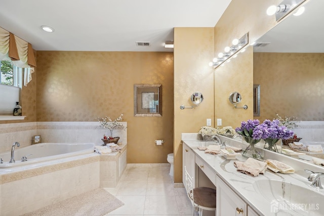 267 Tyler Ct, Monroe, NJ 08831 - bathroom featuring double vanity, a garden tub, and tile patterned floors