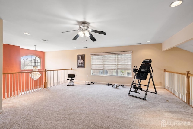 267 Tyler Ct, Monroe, NJ 08831 - exercise room featuring a ceiling fan, carpet flooring, and recessed lighting