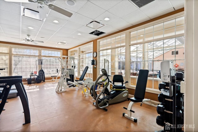 267 Tyler Ct, Monroe, NJ 08831 - exercise room featuring a ceiling fan and a paneled ceiling